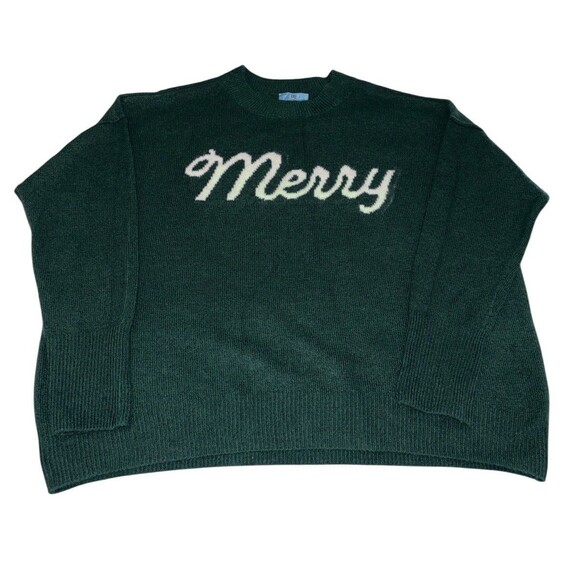 Christmas Holiday Knit Sweater  "Merry"  CeCe Green Women's Small Oversized - Picture 1 of 9